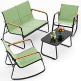 Asofer 4-Piece Patio Furniture Set, Textilene Outdoor Bistro Set with 2 Rocking Chair for Lawn, Garden, Poolside (Green)
