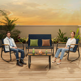 Asofer 4-Piece Patio Furniture Set, Textilene Outdoor Bistro Set with 2 Rocking Chair for Lawn, Garden, Poolside (Blue)