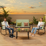 Asofer 4-Piece Patio Furniture Set, Textilene Outdoor Bistro Set with 2 Rocking Chair for Lawn, Garden, Poolside (Green)