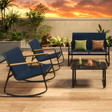 Asofer 4-Piece Patio Furniture Set, Textilene Outdoor Bistro Set with 2 Rocking Chair for Lawn, Garden, Poolside (Blue)