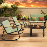 Asofer 4-Piece Patio Furniture Set, Textilene Outdoor Bistro Set with 2 Rocking Chair for Lawn, Garden, Poolside (Green)