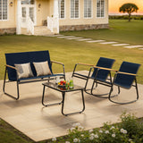 Asofer 4-Piece Patio Furniture Set, Textilene Outdoor Bistro Set with 2 Rocking Chair for Lawn, Garden, Poolside (Blue)
