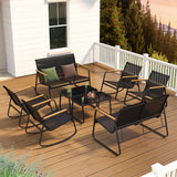 Lofka 8-Person Patio Furniture Set, 2 Loveseats + 4 Chairs + 2 Glass Coffee Tables, All-Weather Textilene, Easy Assembly for Big Families (Black)