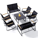 Noelse 8 Piece Outdoor Patio Furniture Set, Textilene Conversation Set with 4 Rocking Chairs, 2 Loveseat, 2 Glass Coffee Table for Backyard (Black)