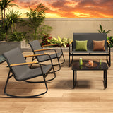 Noelse Patio Furniture Set, 4 Piece Textilene Conversation Set with 2 Rocking Chairs and Coffee Table, Perfect for Lawn, Garden, Poolside, Black