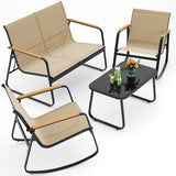 Patio Furniture Set of 4,Asofer Outdoor Bistro Conversation Set with Coffee Table, Rocking Chairs and Loveseat for Balcony, Porch, Backyard, Black