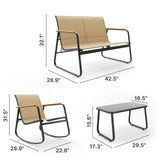 Aiho 4-Piece Outdoor Patio Furniture Set with 2 Rocking Chairs, Breathable Textilene Patio Conversation Set with a Coffee Table, For Patio, Backyard, Garden, Lawns, Balcony, Porch and Poolside-Brown