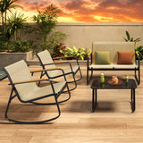 Asofer 3 Pieces Patio Furniture Set,  All-weather Wicker Patio Bistro Set，Glass Table with Chairs Set of 2 for Balcony, Porch, Lawn, Beige