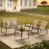 Outdoor Bisto Set, Asofer 4 Pieces Patio Furniture Set Including A Loveseat, Rocking Chairs Set of 2 with A Glass Table for Balcony, Porch, Lawn, Black
