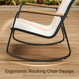 Asofer 4-Piece Patio Furniture Set, Textilene Outdoor Bistro Set with 2 Rocking Chair for Lawn, Garden, Poolside (White)