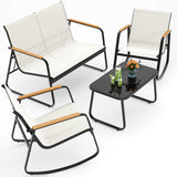Asofer 4-Piece Patio Furniture Set, Textilene Outdoor Bistro Set with 2 Rocking Chair for Lawn, Garden, Poolside (White)