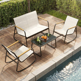 Asofer 4-Piece Patio Furniture Set, Textilene Outdoor Bistro Set with 2 Rocking Chair for Lawn, Garden, Poolside (White)