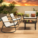 Asofer 4-Piece Patio Furniture Set, Textilene Outdoor Bistro Set with 2 Rocking Chair for Lawn, Garden, Poolside (White)