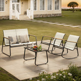 Asofer 4-Piece Patio Furniture Set, Textilene Outdoor Bistro Set with 2 Rocking Chair for Lawn, Garden, Poolside (White)