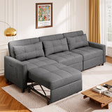 Pull Out Couch，Asofer 3-in-1 Convertible Loveseat Sofa Bed with Separate Ottoman & Adjustable Backrest,Sleeper for Guest Room，Small Apartment, Dark Gray