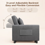 Noelse 58" Sleeper Sofa Bed, Pull-Out Couch with Adjustable Backrest and Side Pocket for Living Room, Dark Gray