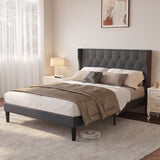 Noelse 3-Piece Bedroom Furniture Set, Full Size Bed Frame with Upholstered Headboard & 2 Nightstands, Under Bed Storage, Noise-Free, Gray and Black