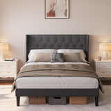 Noelse 3-Piece Bedroom Furniture Set, Full Size Bed Frame with Upholstered Headboard & 2 Nightstands, Under Bed Storage, Noise-Free, Gray and Black