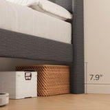 Noelse 3-Piece Bedroom Furniture Set, Full Size Bed Frame with Upholstered Headboard & 2 Nightstands, Under Bed Storage, Noise-Free, Gray and Black