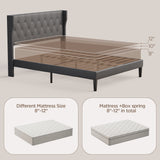 Noelse 3-Piece Bedroom Furniture Set, Full Size Bed Frame with Upholstered Headboard & 2 Nightstands, Under Bed Storage, Noise-Free, Gray and Black