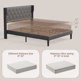 Noelse 3-Piece Bedroom Furniture Set, Full Size Bed Frame with Upholstered Headboard & 2 Nightstands, Under Bed Storage, Noise-Free, Gray and Black