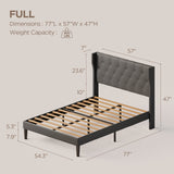 Noelse 3-Piece Bedroom Furniture Set, Full Size Bed Frame with Upholstered Headboard & 2 Nightstands, Under Bed Storage, Noise-Free, Gray and Black