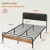 Asofer Bed Frame Queen Size with Upholstered Headboard, Noise Free, Queen Size Bed Frame with Under Bed Storage, Black