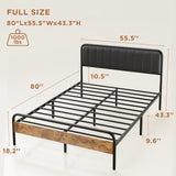 Asoder Full Size Bed Frame with Headboard, Bed Frame Full with Large Under Bed Storage, Metal Slat Supports, Gray