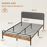 Queen Bed Frame, Asofer Queen Bed Frame with Headboard, Under-Bed Storage, No Box Spring Needed, 1000lbs, Gray