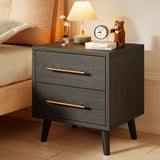 Lofka Night Stand 2 Drawer for Bedroom, Nightstand Bedside Table with Gold Handle, Smooth-Gliding Drawers, 20"H, Black