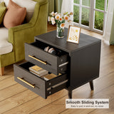 Asofer 2 drawer black nightstand, suitable for any space, waterproof and scratch-resistant, easy to wipe
