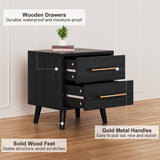 Noelse 3-Piece Bedroom Furniture Set, Full Size Bed Frame with Upholstered Headboard & 2 Nightstands, Under Bed Storage, Noise-Free, Gray and Black