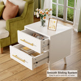 Aiho 2-Drawer Nightstand - Stylish Bedside End Table with Ample Storage and Metal Handles, for Bedroom & Living Room, White