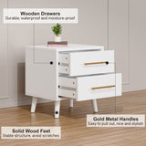 Asofer Nightstand Set of 2, Modern Bedside Table with 2 Drawer Dresser, Small Wood Night Table for Bedroom, White