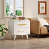 Asofer Nightstand Set of 2, Modern Bedside Table with 2 Drawer Dresser, Small Wood Night Table for Bedroom, White