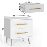 Aiho 2-Drawer Nightstand - Stylish Bedside End Table with Ample Storage and Metal Handles, for Bedroom & Living Room, White