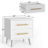 Asofer Nightstand Set of 2, Modern Bedside Table with 2 Drawer Dresser, Small Wood Night Table for Bedroom, White