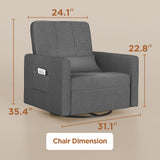 Swivel Rocker Recliner Chair, Asofer Nursery Rocking Chair with Storage Pockets, 2 Rocking Modes Glider Chair, Dark Gray