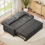 Noelse 58" Sleeper Sofa Bed, Pull-Out Couch with Adjustable Backrest and Side Pocket for Living Room, Dark Gray