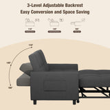 Noelse 58" Sleeper Sofa Bed, Pull-Out Couch with Adjustable Backrest and Side Pocket for Living Room, Dark Gray