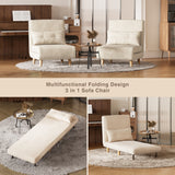3-in-1 Convertible Chair Sofa Bed, Space Saving 6-Position Recliner with Pillow, 330lbs Capacity, White