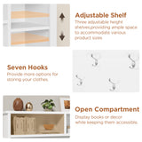 Asofer Hall Tree with Bench and Shoe Storage, Entryway Bench with Coat Rack, Hooks, Adjustable LED Light, White