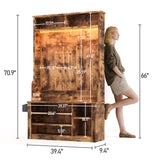 Asofer Hall Tree with Bench and Shoe Storage, Entryway Bench with Coat Rack, Hooks, Adjustable LED Light, Brown