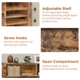 Asofer Hall Tree with Bench and Shoe Storage, Entryway Bench with Coat Rack, Hooks, Adjustable LED Light, Brown