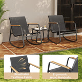 Outdoor Bisto Set, Asofer 4 Pieces Patio Furniture Set Including A Loveseat, Rocking Chairs Set of 2 with A Glass Table for Balcony, Porch, Lawn, Black