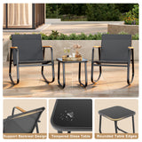 Noelse 3 Piece Outdoor Textilene Rocking Bistro Set, Patio Furniture Set with Heat-Resistant Armrests and Coffee Table for Porch, Balcony,Black