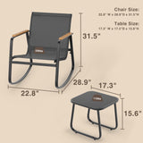 Noelse 3 Piece Outdoor Textilene Rocking Bistro Set, Patio Furniture Set with Heat-Resistant Armrests and Coffee Table for Porch, Balcony,Black