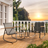 Noelse 3 Piece Outdoor Textilene Rocking Bistro Set, Patio Furniture Set with Heat-Resistant Armrests and Coffee Table for Porch, Balcony,Black