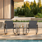Noelse 3 Piece Outdoor Textilene Rocking Bistro Set, Patio Furniture Set with Heat-Resistant Armrests and Coffee Table for Porch, Balcony,Black