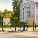 Asofer 3 Pieces Rocking Sets，Bistro Patio Furniture with 2 Outdoor Rocking Chairs and 1 Glass Coffee Table for Porch Deck Lawn，Poolside, Porch, Lawn